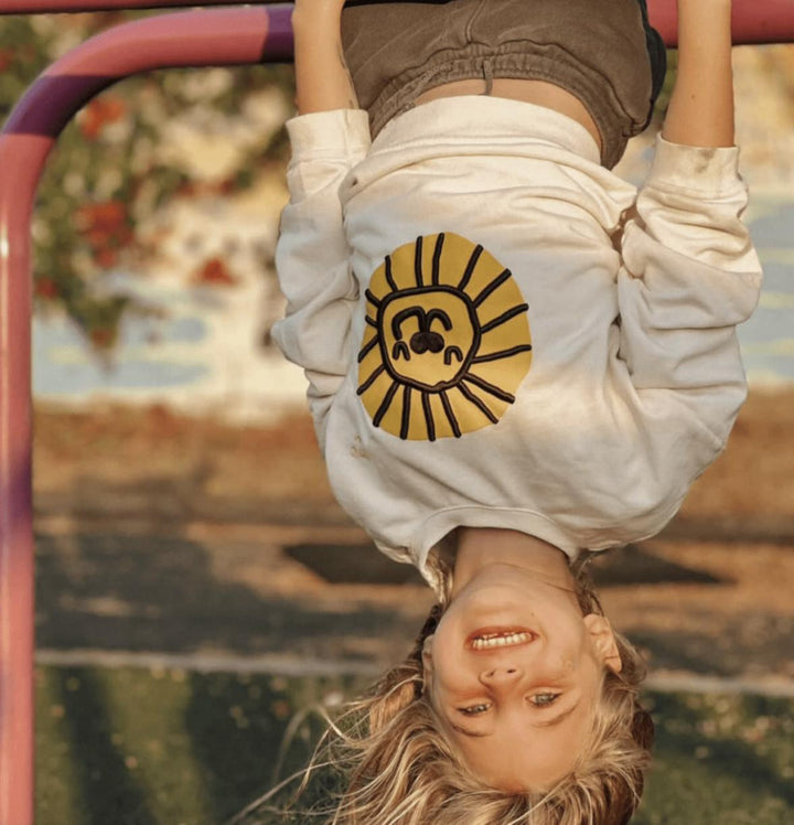 Recycled Cotton Lion Kid Sweatshirt - Natural/cyber Yellow - Crewneck Sweatshirt