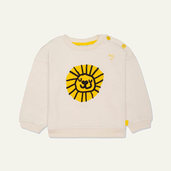 Recycled Cotton Lion Kid Sweatshirt - Natural/cyber Yellow - Crewneck Sweatshirt
