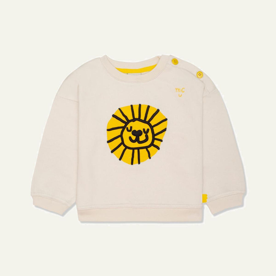 Recycled Cotton Lion Kid Sweatshirt - Natural/cyber Yellow - Crewneck Sweatshirt