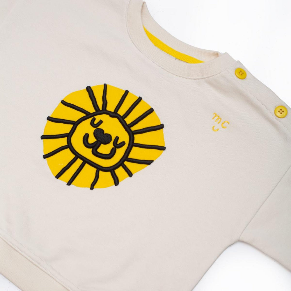 Recycled Cotton Lion Kid Sweatshirt - Natural/cyber Yellow - Crewneck Sweatshirt