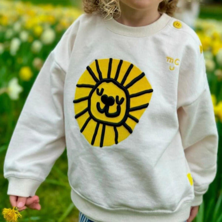 Recycled Cotton Lion Kid Sweatshirt - Natural/cyber Yellow - Crewneck Sweatshirt