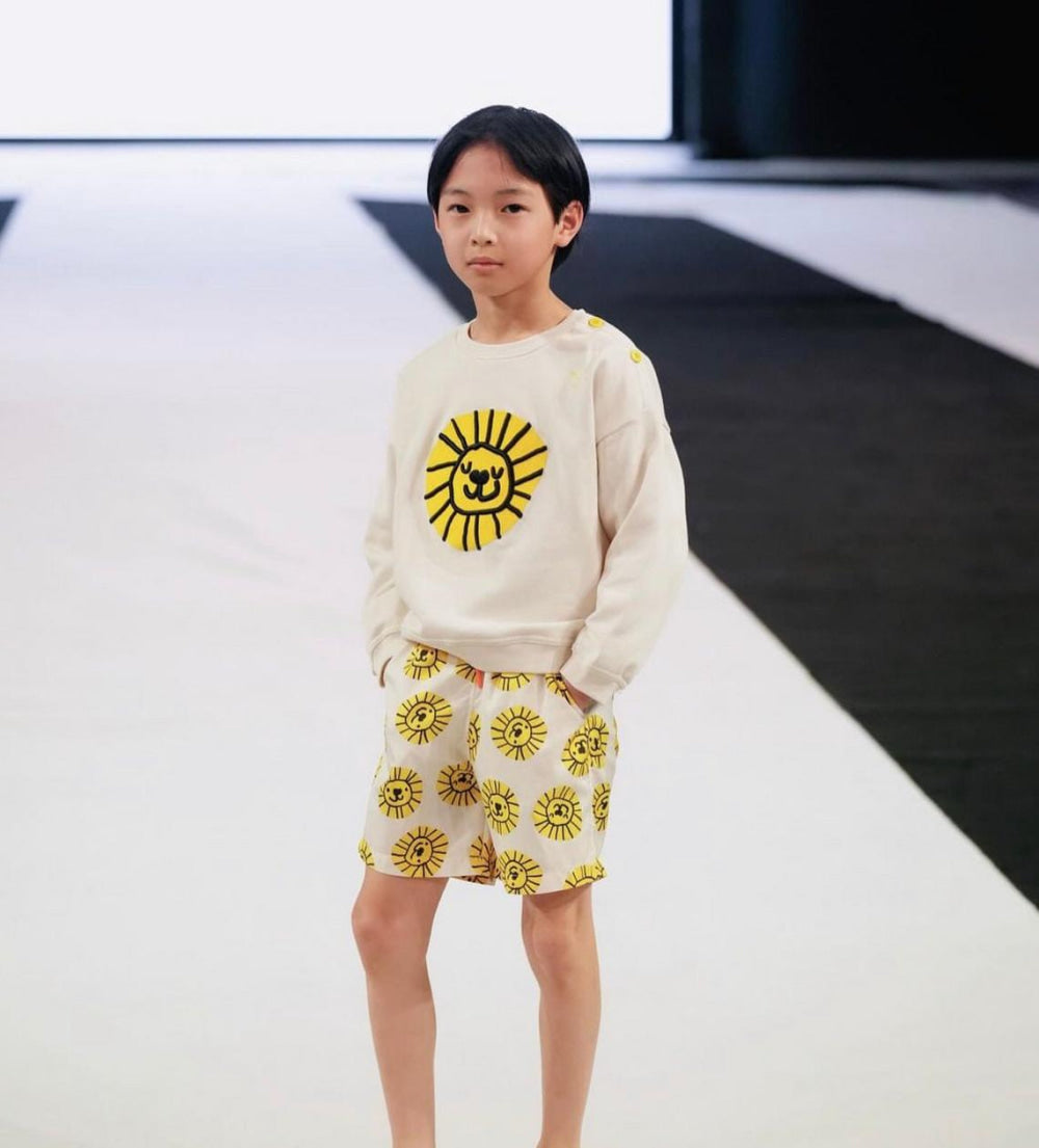 Recycled Cotton Lion Kid Sweatshirt - Natural/cyber Yellow - Crewneck Sweatshirt