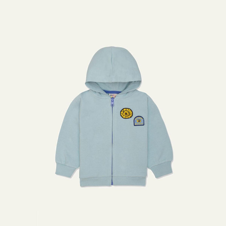 Recycled Cotton Patches Baby Zipper Hoodie - Sterling Blue - Zip-up Sweatshirt