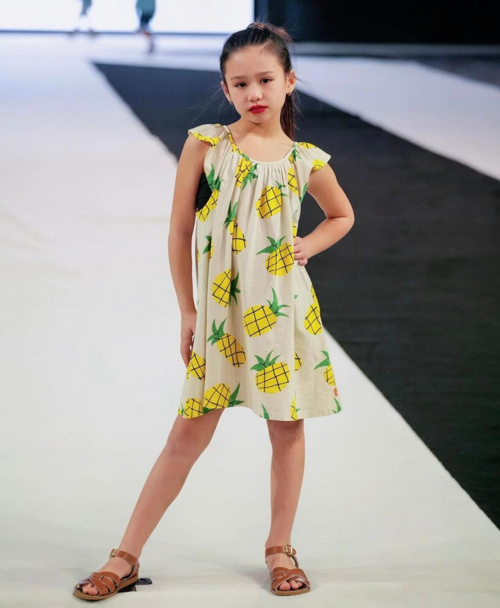 Recycled Cotton Pineapple Harvest Kid Summer Dress - Natural/Multi - Dresses