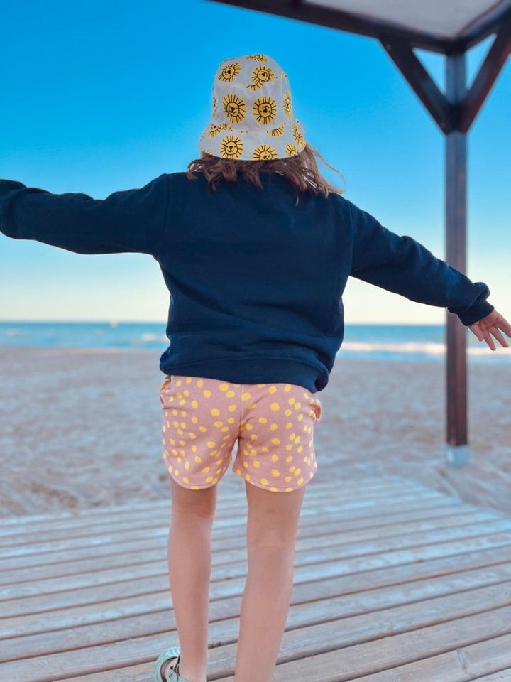 Recycled Cotton Pink Dotted Cropped Girl Shorts - Misty Rose/cyber Yellow - FINAL SALE - Shorts