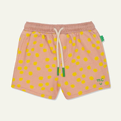 Recycled Cotton Pink Dotted Cropped Girl Shorts - Misty Rose/cyber Yellow - FINAL SALE - Shorts