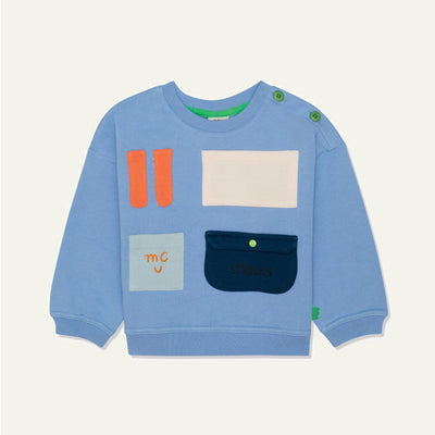 Recycled Cotton Pockets Kid Sweatshirt - Della Blue/multi - Crewneck Sweatshirt
