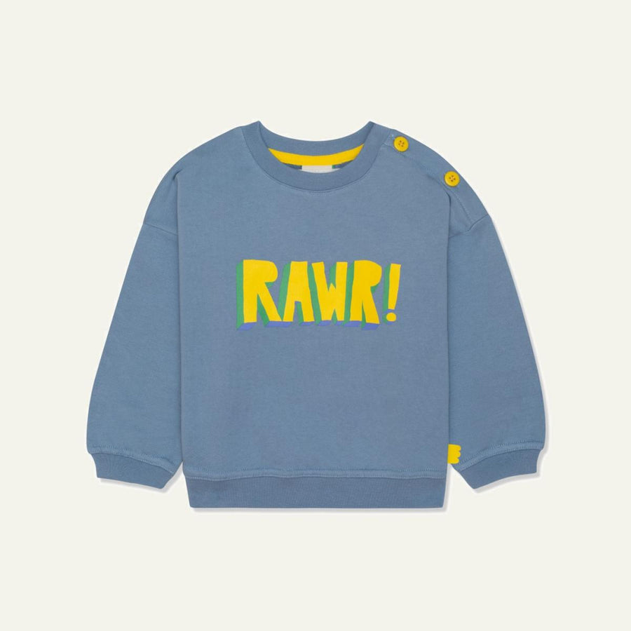 Recycled Cotton Rawr Kid Sweatshirt - Faded Denim - Crewneck Sweatshirt