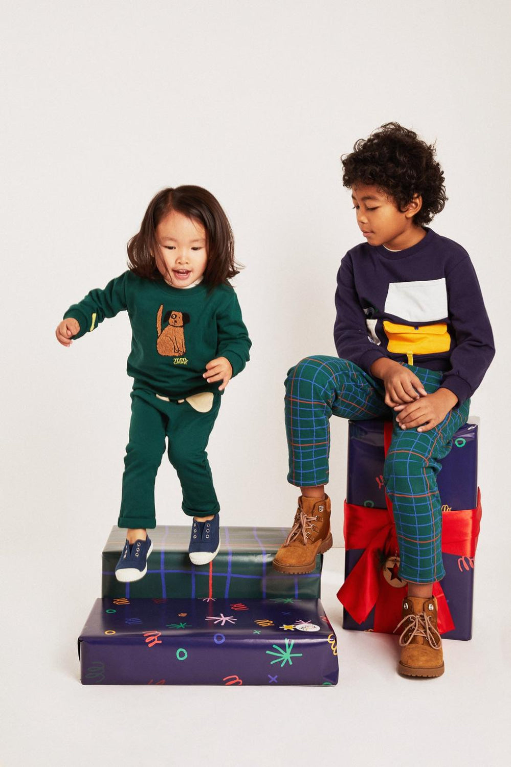 Recycled Cotton Spot Baby Sweatshirt - Pine Green - Crewneck Sweatshirt