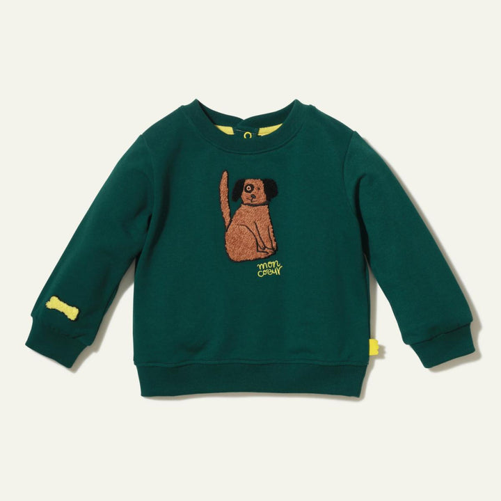 Recycled Cotton Spot Baby Sweatshirt - Pine Green - Crewneck Sweatshirt