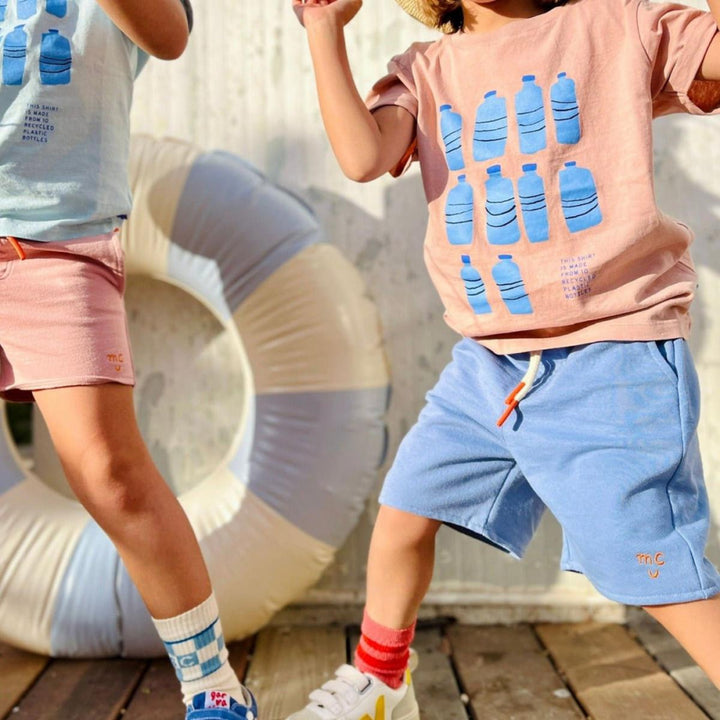 Recycled Cotton Ten Bottle Kid T-shirt - Misty Rose/della Blue - FINAL SALE - T-shirt