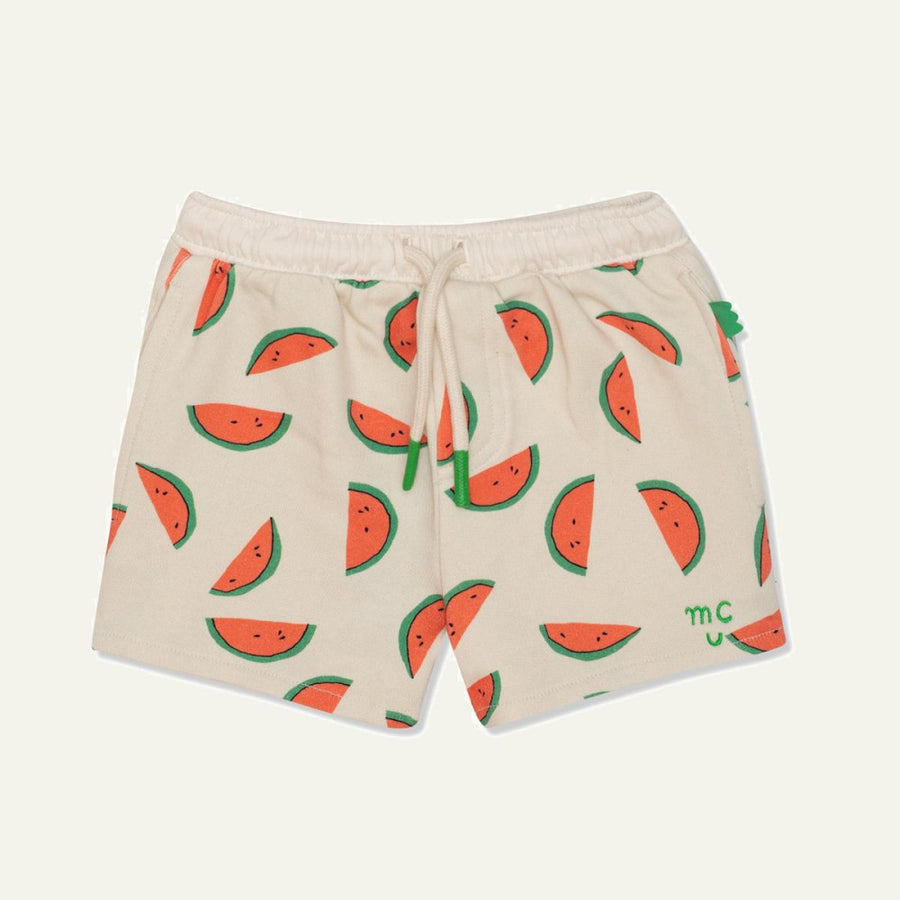 Recycled Cotton Watermelon Slices Cropped Girl Shorts - Natural - FINAL SALE - Shorts