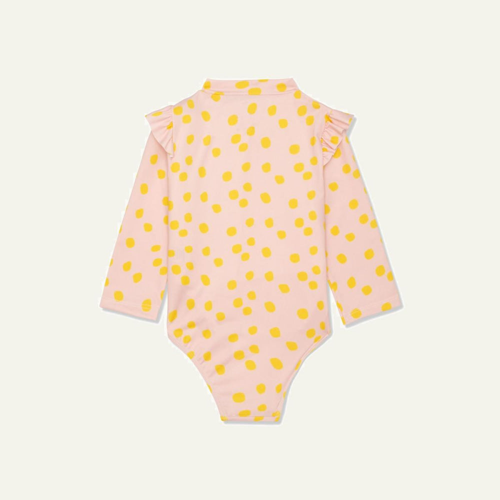 Recycled Polyester Sepia Dotted Zipped Kid Rashguard - Sepia/cyber Yellow - One Piece Swim