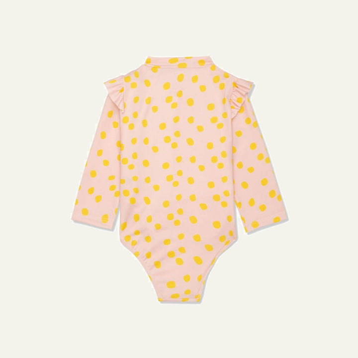 Recycled Polyester Sepia Dotted Zipped Kid Rashguard - Sepia/cyber Yellow - One Piece Swim