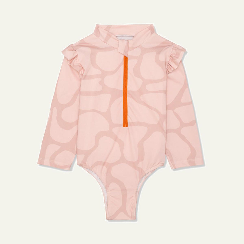 Recycled Polyester Spotted Giraffe Zipped Kid Rashguard - Misty Rose/sepia Rose - One Piece Swim