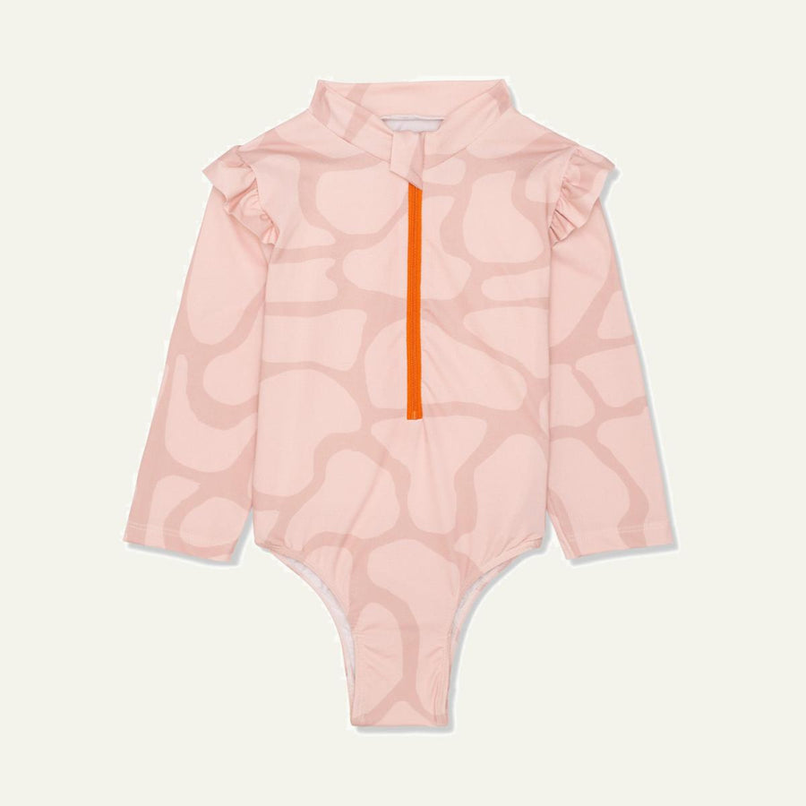 Recycled Polyester Spotted Giraffe Zipped Kid Rashguard - Misty Rose/sepia Rose - One Piece Swim