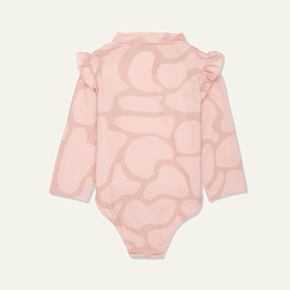 Recycled Polyester Spotted Giraffe Zipped Kid Rashguard - Misty Rose/sepia Rose - One Piece Swim