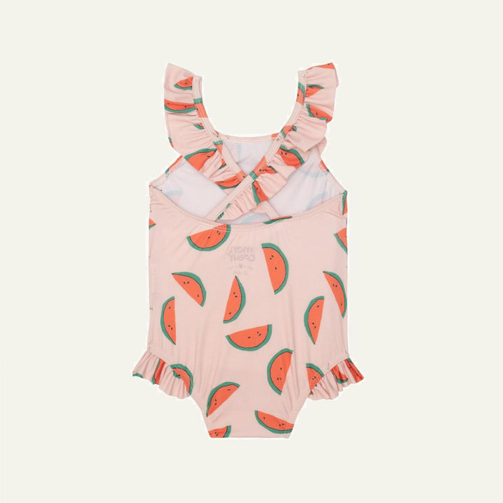 Recycled Polyester Watermelon Slices Ruffle Baby Swimsuit - Sepia Rose/multi - One Piece Swim