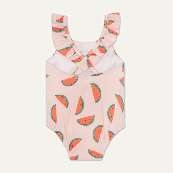 Recycled Polyester Watermelon Slices Ruffle Kid Swimsuit - Sepia Rose/multi - One Piece Swim