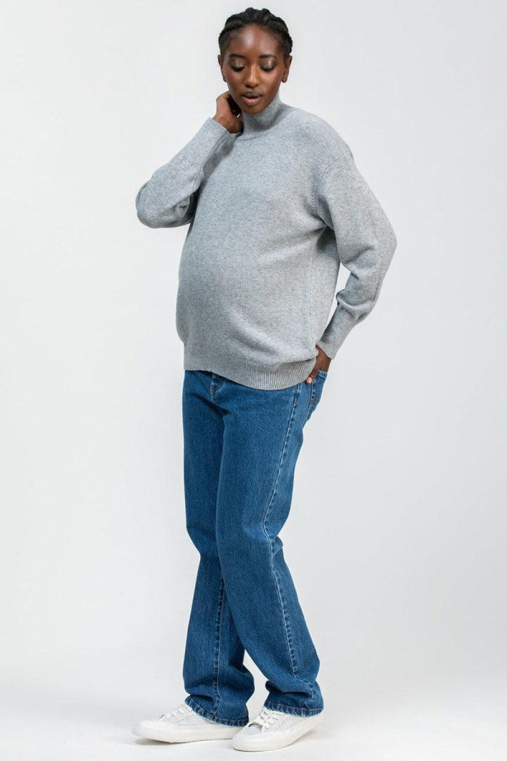 REGINA Maternity Turtleneck Sweater - Light Grey Mel - Turtleneck
