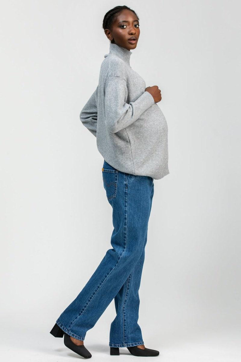 REGINA Maternity Turtleneck Sweater - Light Grey Mel - Turtleneck