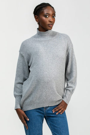 REGINA Maternity Turtleneck Sweater - Light Grey Mel - Turtleneck
