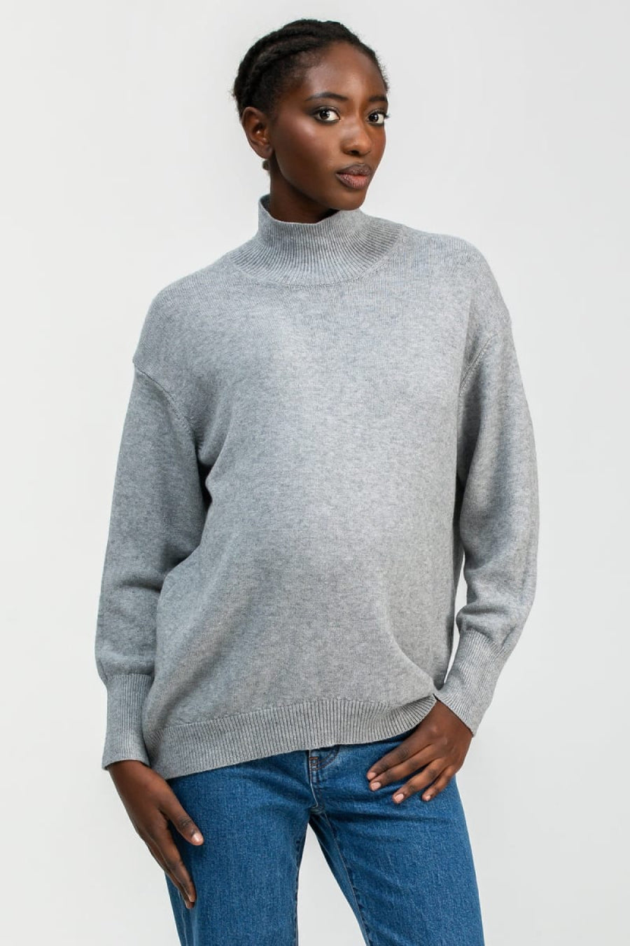 REGINA Maternity Turtleneck Sweater - Light Grey Mel - Turtleneck