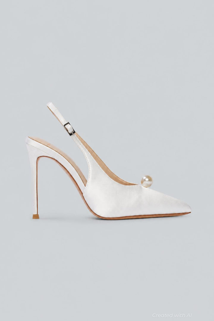 Reina 100 Slingback Pump - White Sati - EU 38.5 / US 8 - Slingback