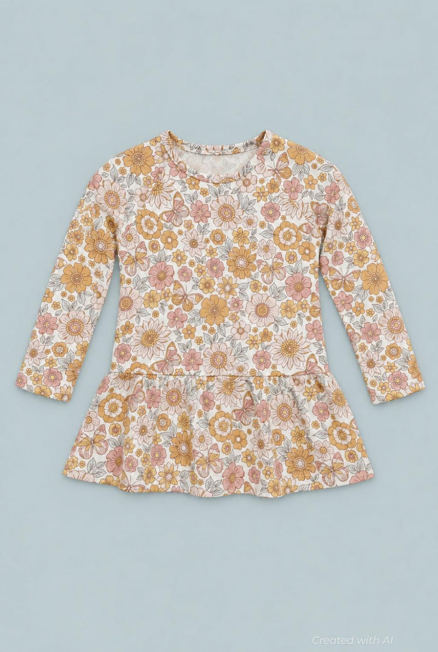Retro Vintage Flowers Ruffle Bottom Tee - Kim’s Calling - T-shirt