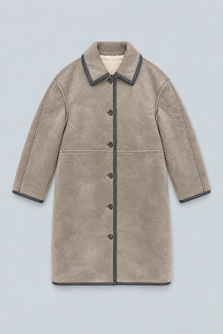Reversible Faux Shearling Coat - Gray Combo