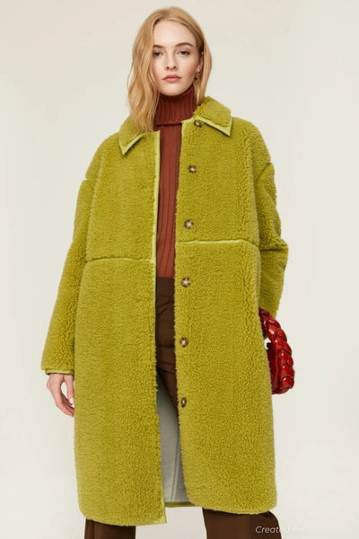 Reversible Faux Shearling Coat - Chartreuse - Coat