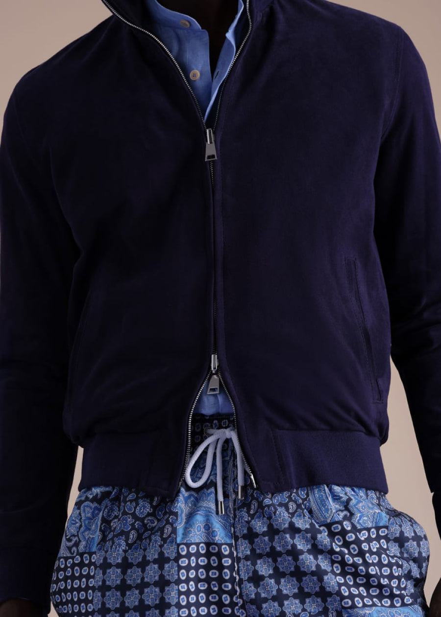 Reversible Suede Bomber Jacket - Navy - Jacket