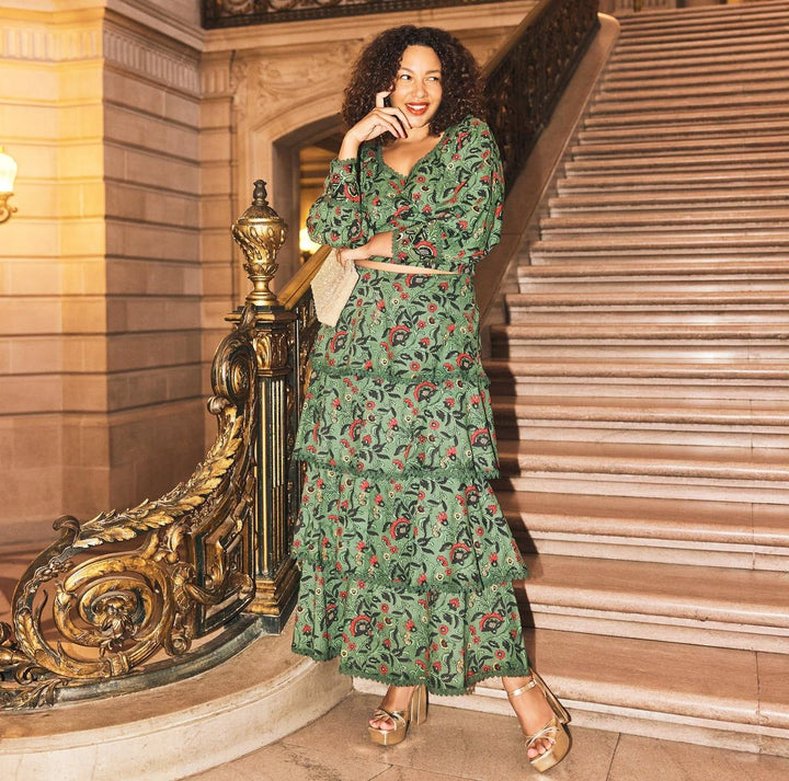 Victoria Embroidered Top - Forest/Copper & Crimson Floral print