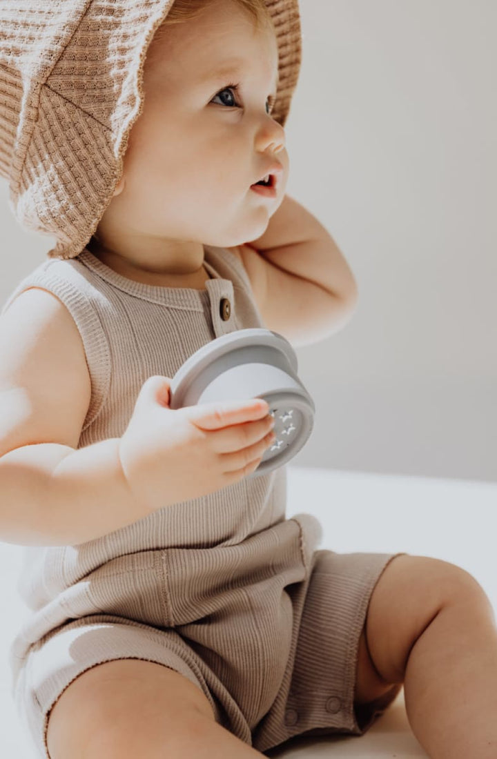 Rib Baby Romper - Stone - Romper