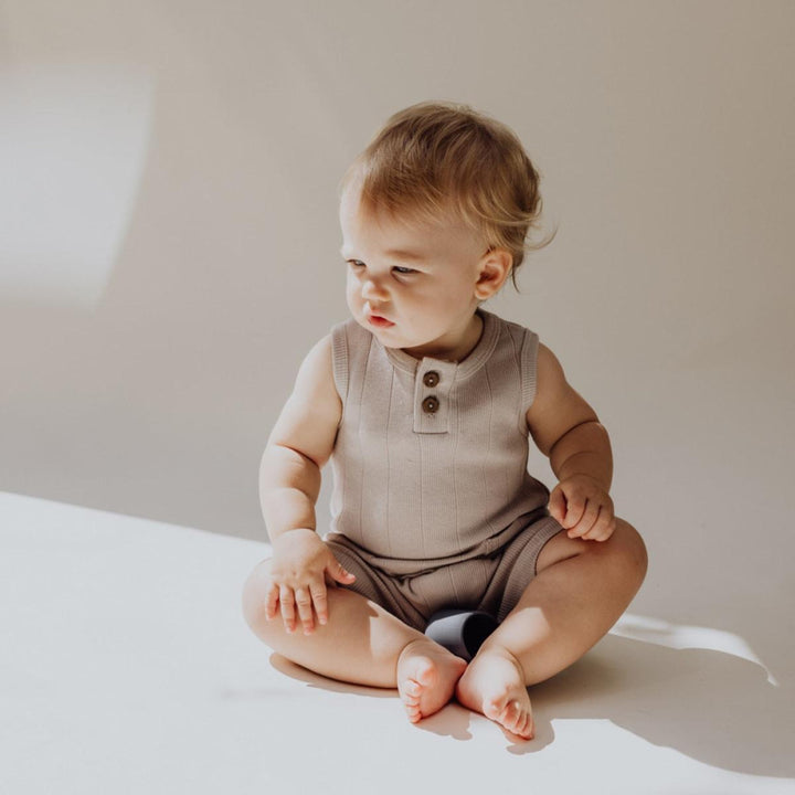 Rib Baby Romper - Stone - Romper