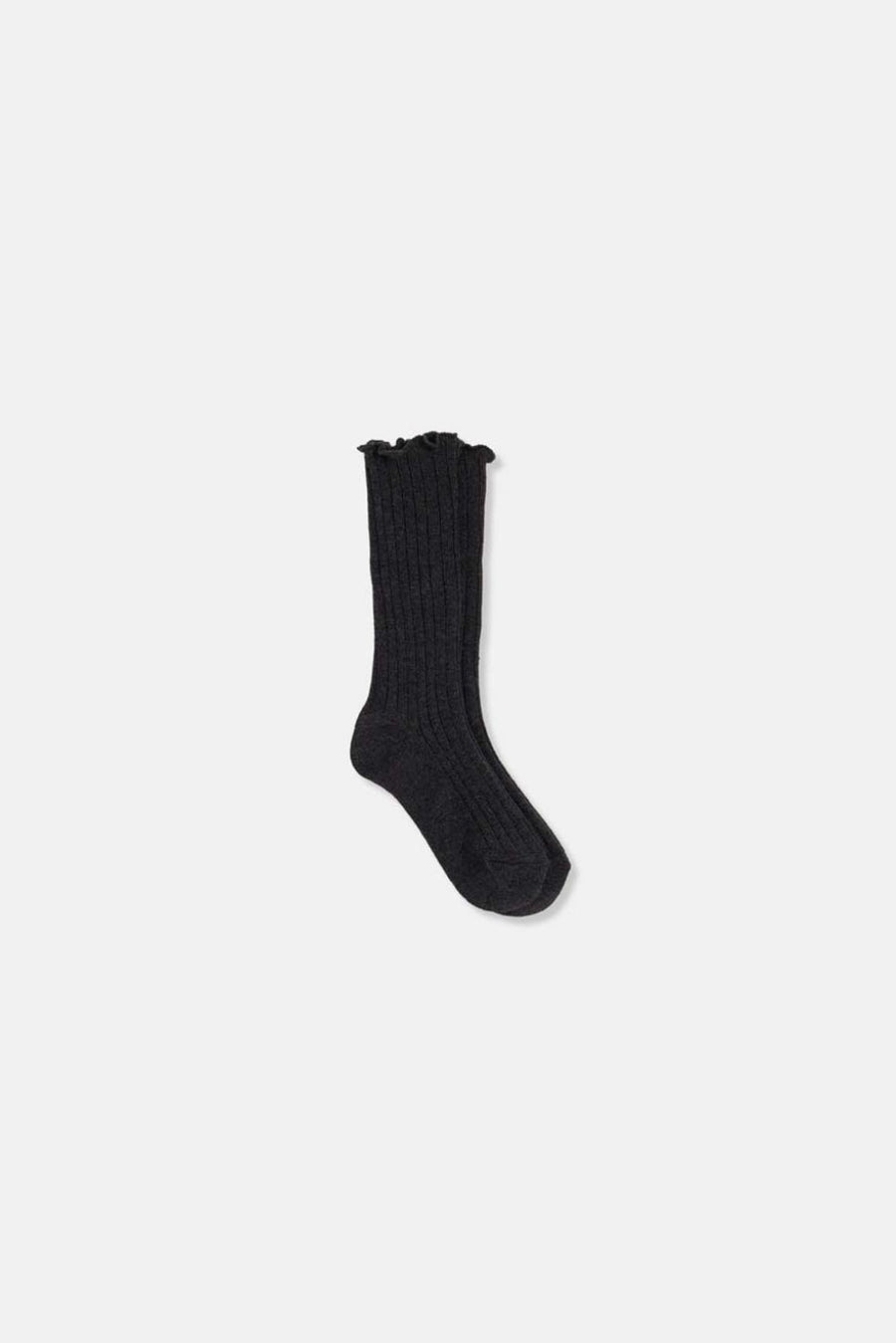 Rib-knit ruffle baby socks - Grey melange - Socks