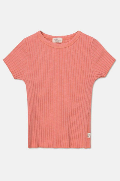 Rib lettuce-edge t-shirt - Coral - 6Y - T-shirt