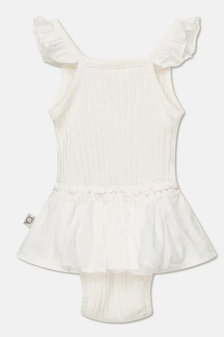 Rib ruffle baby romper - Ivory - 6M - Romper
