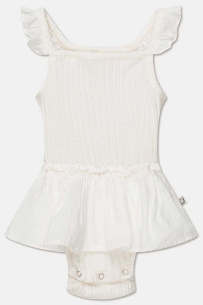 Rib ruffle baby romper - Ivory - 6M - Romper