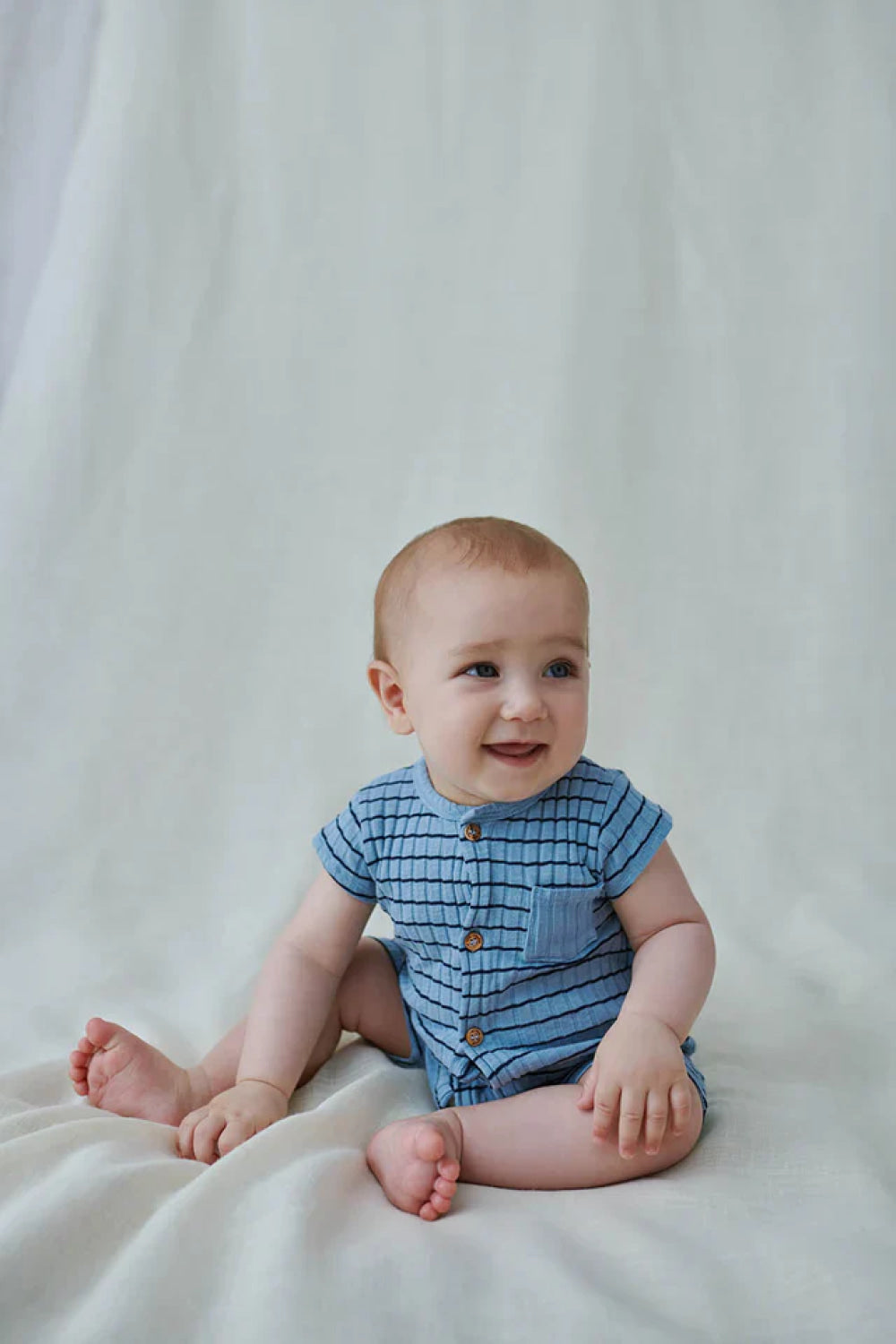 Rib stripe baby jumpsuit - Sky blue - 6M - Romper