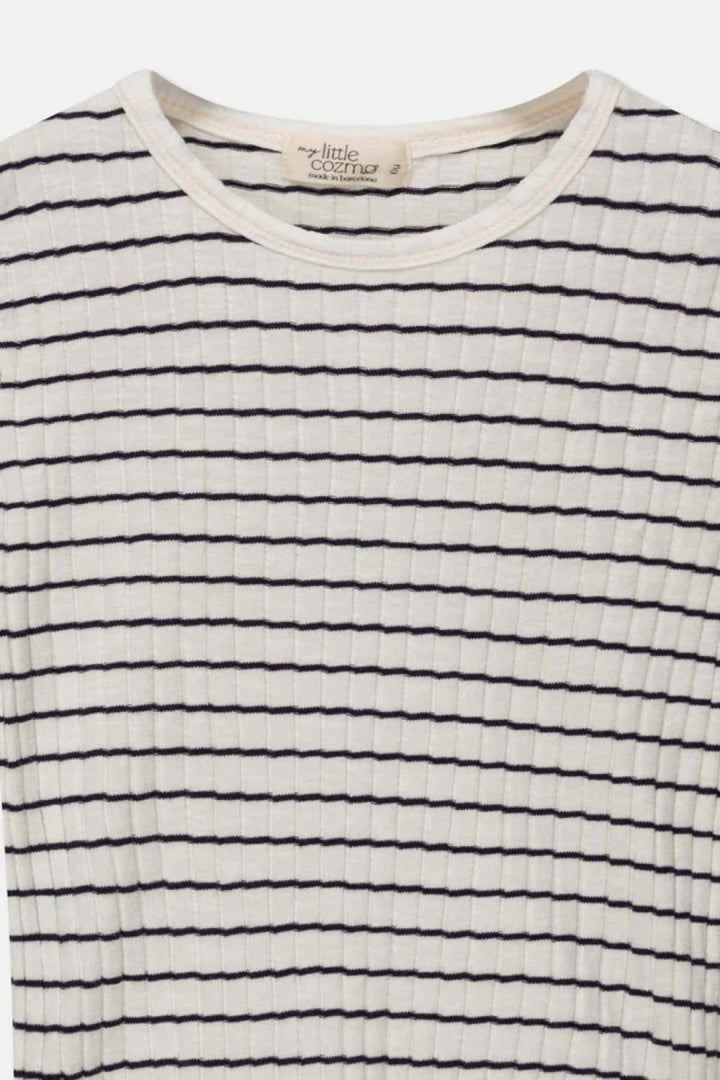 Rib stripe lettuce-edge t-shirt - Ivory - T-shirt