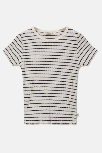 Rib stripe lettuce-edge t-shirt - Ivory - T-shirt