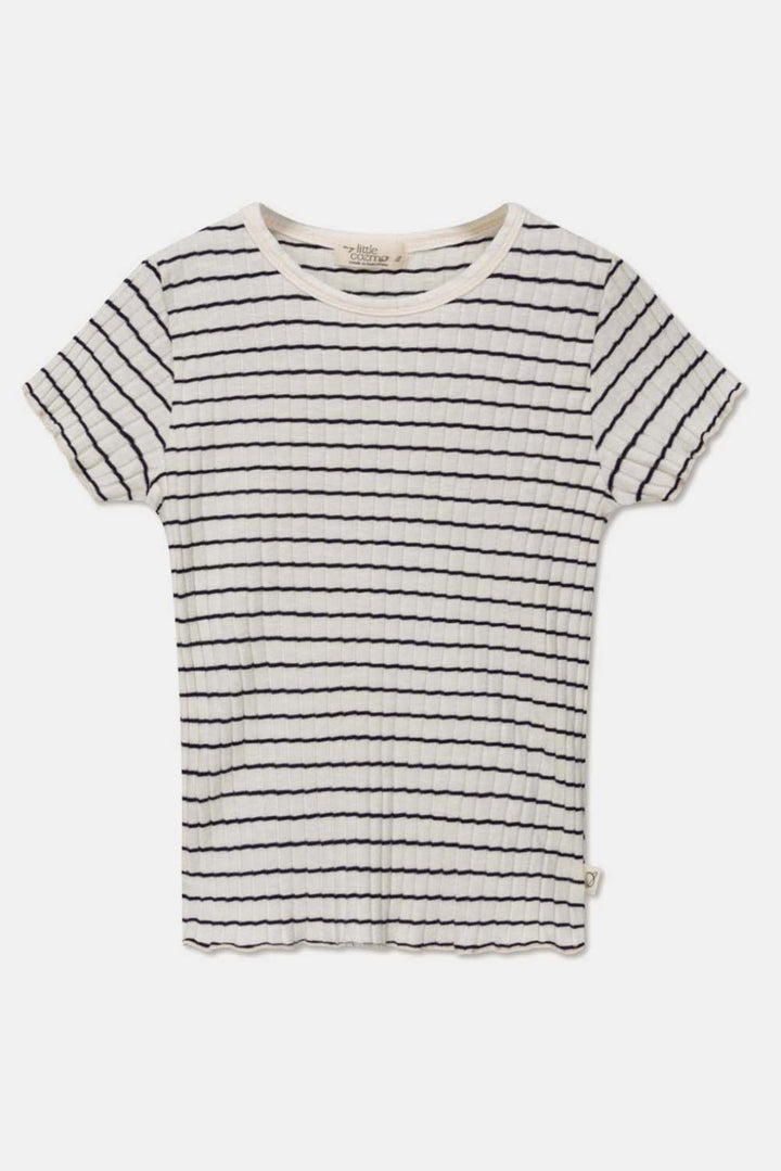 Rib stripe lettuce-edge t-shirt - Ivory - T-shirt