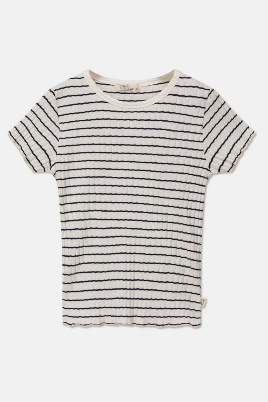 Rib stripe lettuce-edge t-shirt - Ivory - T-shirt
