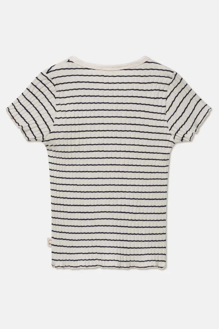 Rib stripe lettuce-edge t-shirt - Ivory - T-shirt
