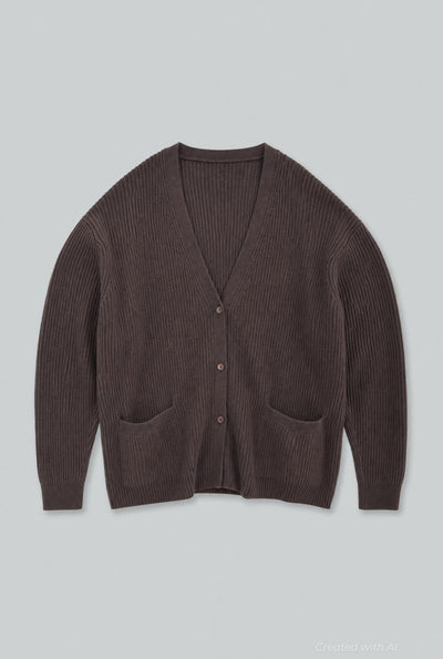 Ribbed Cashmere Blend Cardigan - Chocolate - L - Cardigan