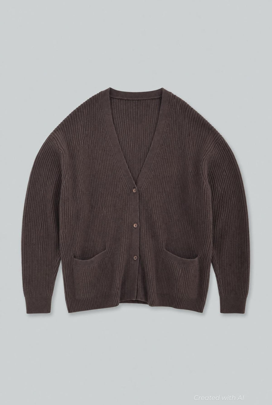 Ribbed Cashmere Blend Cardigan - Chocolate - L - Cardigan