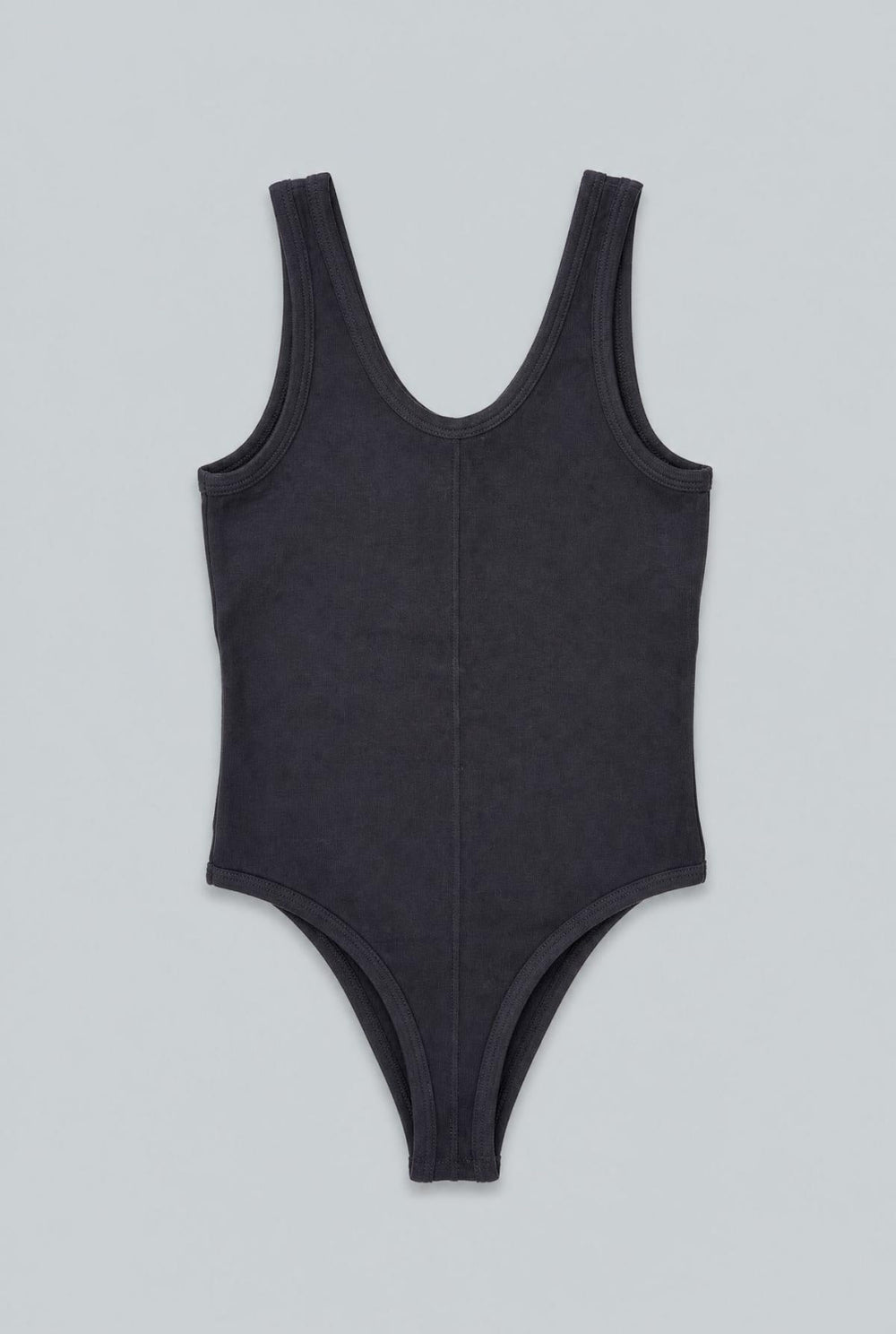 Ribbed Henley Tank Bodysuit - Black - Bodysuit
