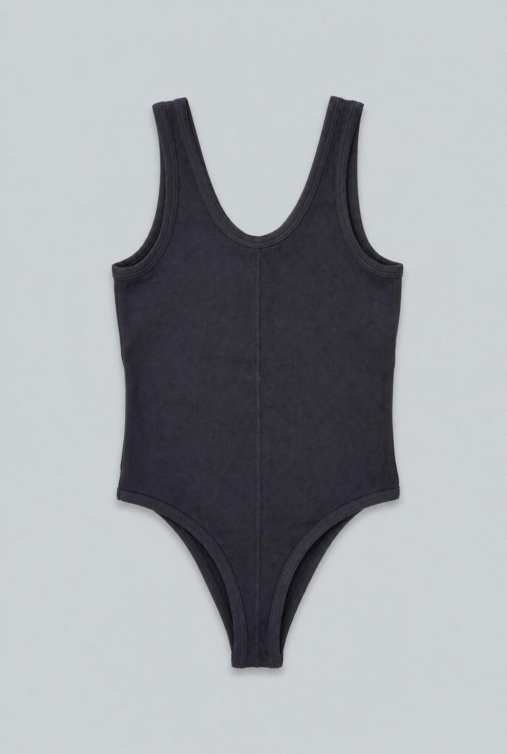 Ribbed Henley Tank Bodysuit - Black - Bodysuit
