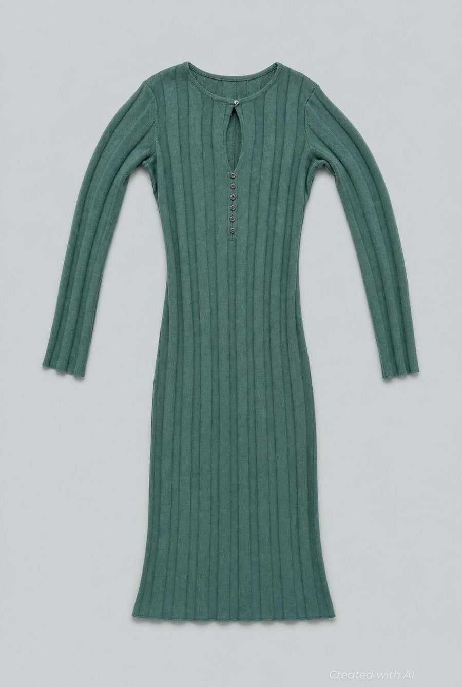 Ribbed Keyhole Sweater Dress - Emerald - Dresses